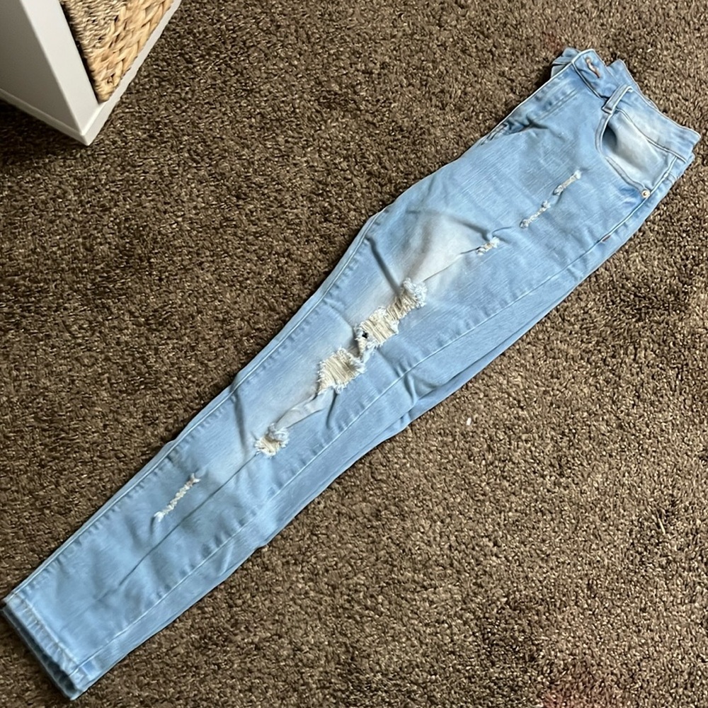 Amazon stretch skinny distressed jeans, light wash
